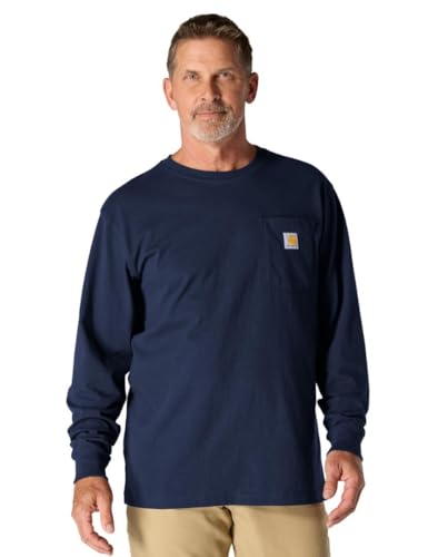 Carhartt Men's Loose Fit Heavyweight Long-Sleeve Pocket T-Shirt, Navy, REG-M