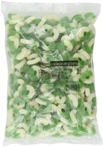 Albanese Confectionery Gummi Ring Sour Apple Green & White, 4.5 Pound (885782199032)