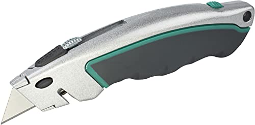 🔥 STARKER PREIS (-45%) wolfcraft Schnellwechsel-Profi-Messer mit einziehbarer Klinge I 4131000 I Trapezklingenmesser für anspruchsvolle Einsätze