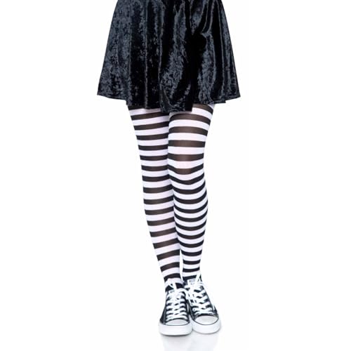 Leg Avenue Women's Nylon Striped Tights, Black/White, 3X