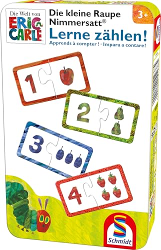 (-37%) Schmidt Spiele 51238 Kleine Raupe Nimmersatt, Lerne zählen, Reisespiel in der Metalldose