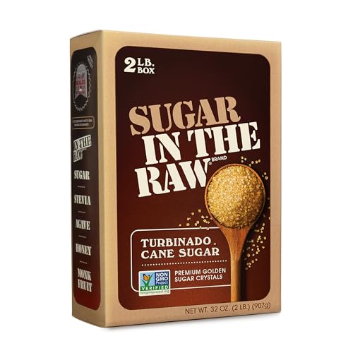Sugar In The Raw Granulated Turbinado Cane Sugar, No Added Flavors or erythritol, Pure Natural Sweetener, Hot & Cold Drinks, Coffee, Baking, Vegan, Gluten-Free, Non-GMO, Bulk Sugar, 2lb Bag (1-Pack)