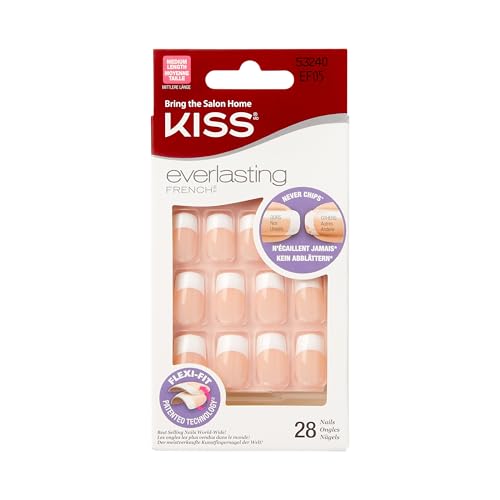KISS Everlasting, Press-On Nails, Nail glue included, 'Infinite', French, Medium Size, Squoval Shape, Includes 28 Nails, 2g Glue, 1 Manicure Stick, 1 Mini file