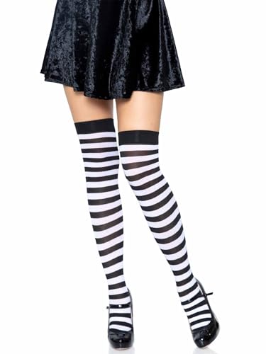 Leg Avenue Women's Nylon Striped Stockings, Black/White, One Size
