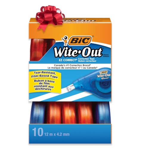 BIC Wite-Out EZ Correct Tear-Resistant Correction Tape with 39.3 ft of Tape, 10-Count Pack in White