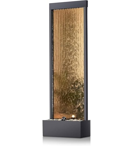 Alpine Corporation | 72"H Indoor/Outdoor Mirror Waterfall Floor Fountain — LED Lights & River Stones — Elegant Bronze Finish for Home, Office, Patio & Entryway Décor