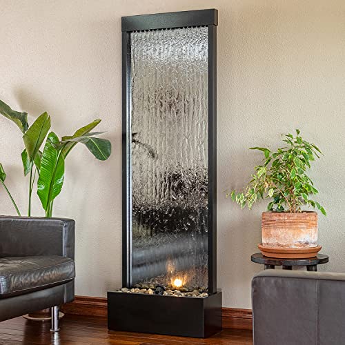 Alpine Corporation Mirror Waterfall Fountain with Stones and Lights - Zen Indoor/Outdoor Decor for Office, Living Room, Patio, Entryway - 72 Inches