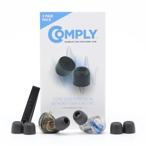 Comply 500 Core Series Memory Foam Replacement IEM Ear Tips, Black, Medium