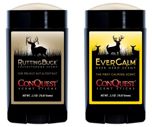 ConQuest Scents RuttingBuck Package – RuttingBuck & EverCalm Deer Herd Scent Stick, Deer Attractant & Calming Scent, All-Season Hunting Wax Sticks, 2.5 oz