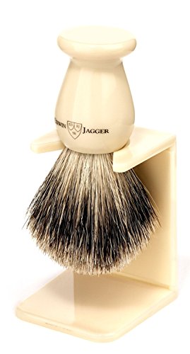 Edwin Jagger 1EJ947SDS Classic Best Badger Hair Exfoliating Shaving Brush with Stand for Shaving Cream or Shaving Soap for Men and Women (Imitation Ivory)