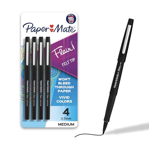 Paper Mate Flair Felt Tip Pens Medium Point 07mm Black 4 Count
