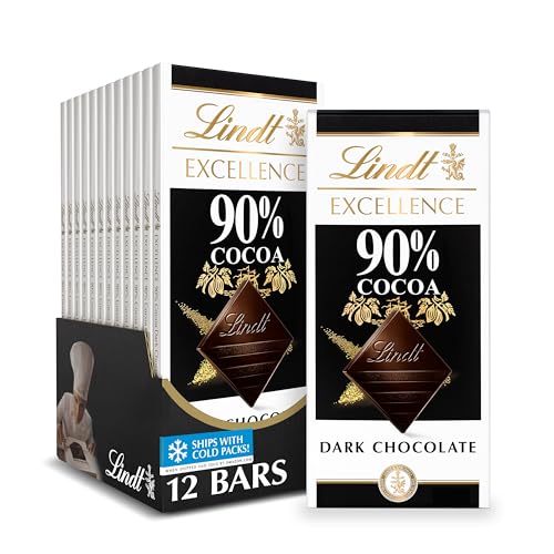 Lindt EXCELLENCE 90% Cocoa Dark Chocolate Candy Bar, Halloween Candy, 3.5 oz. Bar (12 Pack)