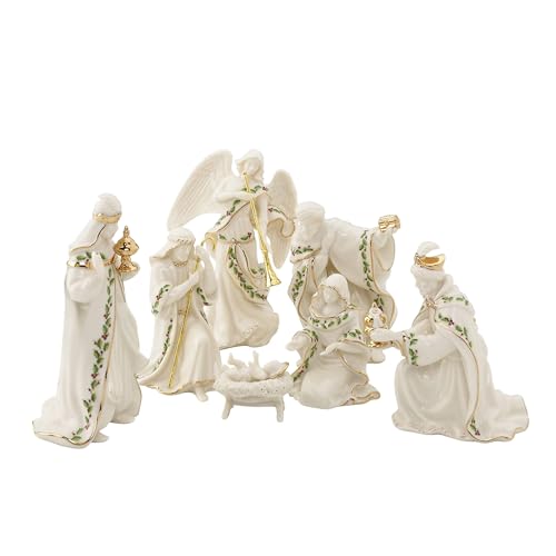Lenox Figurine, 7-Piece Mini Nativity Set, Made Of Porcelain with 24K Gold Accent, Christmas Decoration, Christmas Decor Indoor, Winter Decor for Home, Table Decoration (Ivory, 7 Piece, 4-Inch Height)