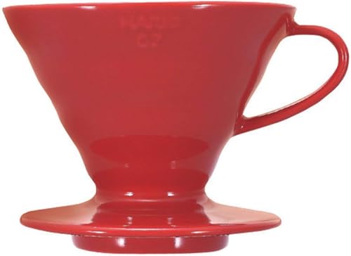 Hario V60 Ceramic Coffee Dripper, Size 02, RedPour Over Ceramic - Coffee Dripper Ceramic Coffee Maker with 3 Holes Flat
