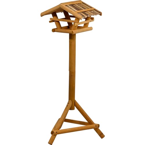 🔥 STARKER PREIS (-42%) dobar® 48000FSC Vogelfutterhaus inkl. Ständer - Vogelfutterstation aus Holz mit Schilf-Dach - Vogelhaus mit Dreibeinständer - Vogelvilla für Garten/Terrasse/Balkon - 44 x 44 x 101 cm - Natur