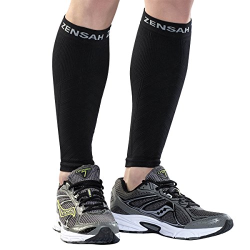 Zensah Running Leg Compression Sleeves - Shin Splint, Calf Compression Sleeve Men and Women (Black, Small/Medium)