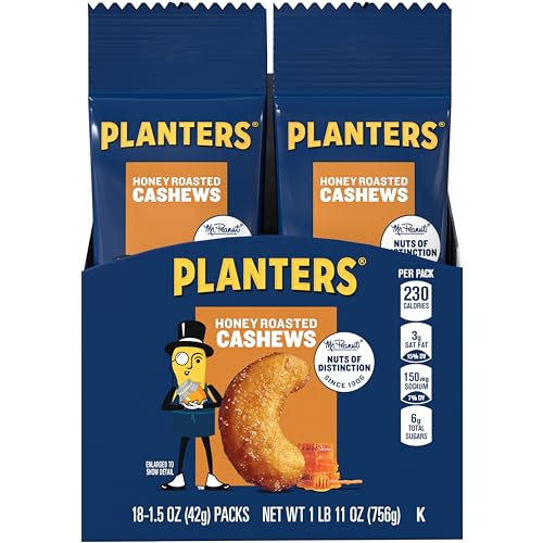 Planters Honey Roasted & Salted Cashews, 1.5 Ounce (Pack of 18)