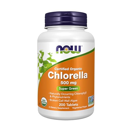 NOW Foods Supplements, Organic Chlorella 500 mg with naturally occurring Chlorophyll, Beta-Carotene, mixed Carotenoids, Vitamin C, Iron and Protein, 200 Tablets