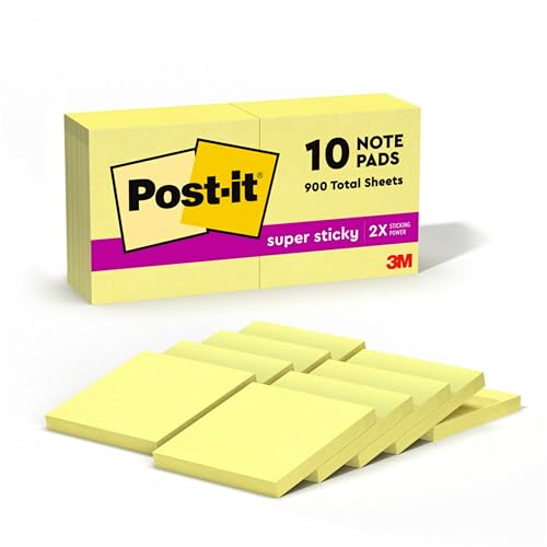Post-it Super Sticky Notes 3x3 Inch Canary Yellow 10-Pack 900 Sheets