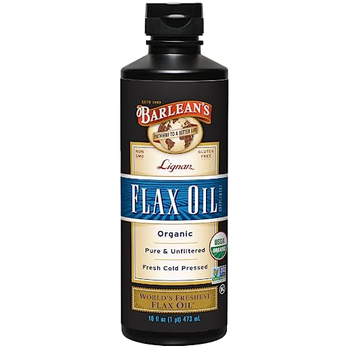 Barlean's Organic Lignan Omega 3 Flaxseed Oil Liquid Supplement for Men and Women, Cold Press Flax Seeds, 7230mg ALA Fatty Acid, Vegan and Gluten Free, 16 oz