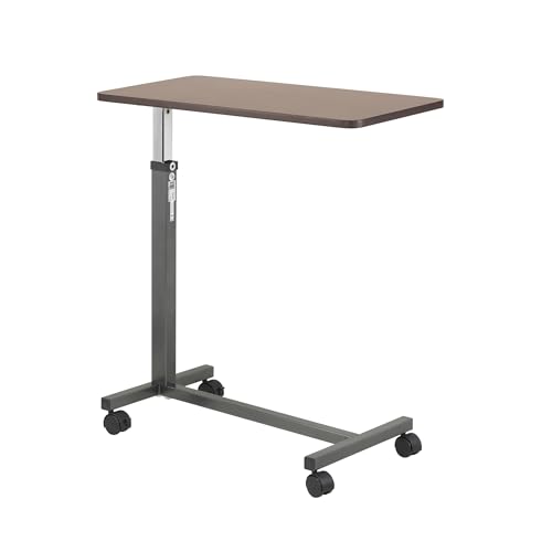 Drive Medical 13067 Non Tilt Top Overbed Table with Wheels and Secure Height Adjustment,Tray Table for Hospital or Home Use, Bedside Rolling Overbed Table, Silver Vein