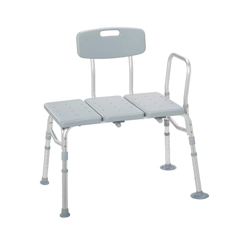 Drive Medical 12011KD-1 Tub Transfer Bench For Bathtub, Height Adjustable Shower Bench with Backrest, Shower Shower Chair Bath Seat for Elderly, Seniors, Arm Support for Transfer, 400 Weight Cap