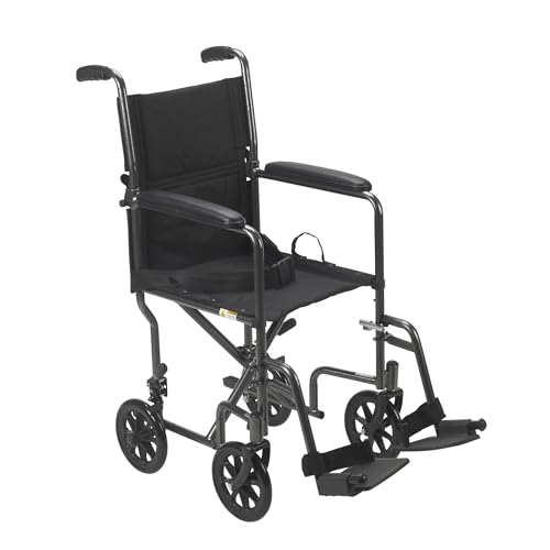 Drive Medical TR37E-SV Lightweight Folding Transport Wheelchair with Swing-Away Footrest, Silver