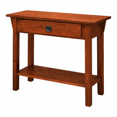 Leick Home Mission Console Table, Solid Wood, 1 Storage Drawer, Bottom Display Shelf, Narrow Depth, Easy-Assembly, For Living Room/Hallway, Russet, 30 in L x 10 in W x 28 in H, 9057-RS
