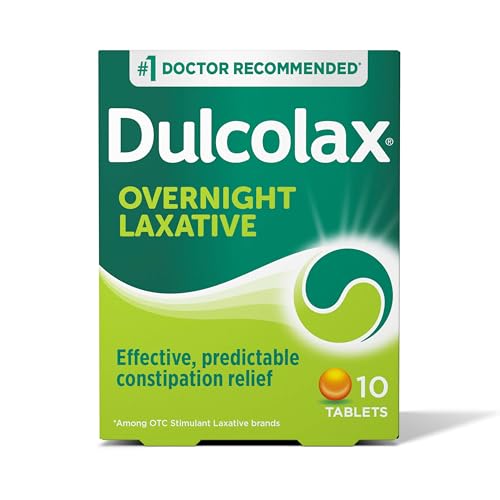 Dulcolax Stimulant Laxative Tablets, Predictable & Effective Constipation Relief, Relieves Straining & Bloating, Bisacodyl 5 mg, 10 Count