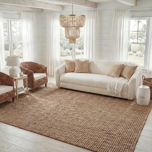SAFAVIEH Area Rug 8x10 - Natural Fiber Collection - Large - Natural Brown, Handmade Jute, Farmhouse Style, Chunky Textured Thick Pile (NF447A)