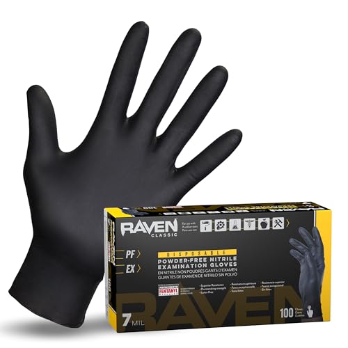 SAS Safety 66520 Raven Powder-Free Disposable Black Nitrile 7 Mil Mil Gloves, XXL , 100 Gloves by Weight