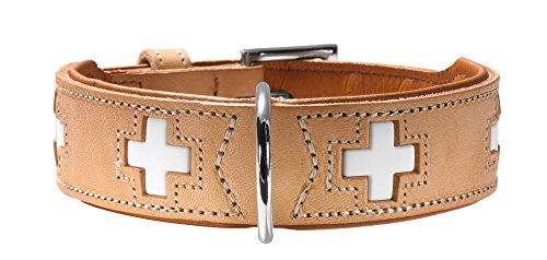 (-35%) HUNTER Hundehalsband SWISS, hochwertiges Rindsleder, handgenäht, schweizer Kreuz, elegantes Design, angenehm weich, komfortabel, langlebig, Made in Germany, Farbe: natur/beige, Größe: 50