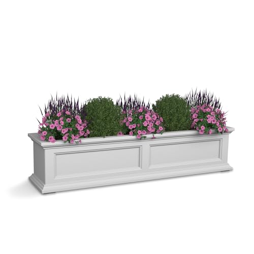 Mayne Fairfield 4ft Window Box - White - Durable Self Watering Resin Planter with Wall Mount Brackets, Plastic (5823-W)