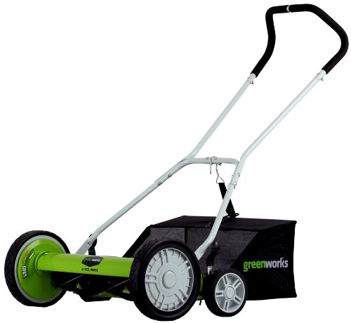 GreenWorks 18-Inch Reel Lawn Mower with Grass Catcher It has some nice features and some flaws,