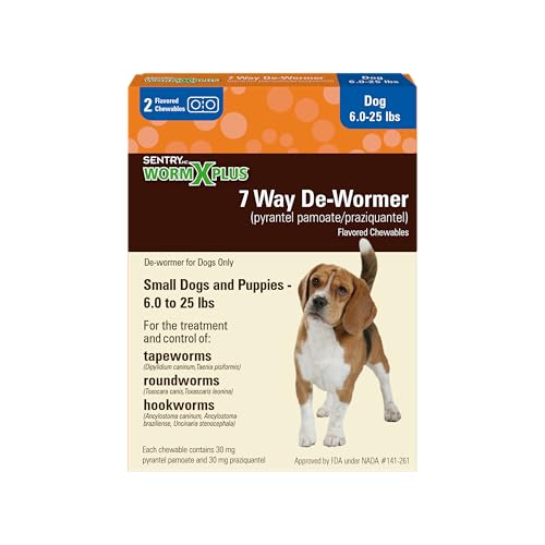Worm X Plus 7 Way De-Wormer Chewables for Dogs - Tablets for Small Dogs & Puppies (6-25 lbs) (pyrantel pamoate/praziquantel), 2 Count