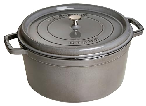 STAUB Cocotte, Gusseisen Bräter mit Deckel, 30 cm, 8,35 L, Rund, Alle Herdarten inkl Induktion, Made in France, Graphit-Grau