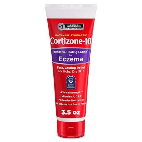 Cortizone-10 Maximum Strength Intensive Healing Itch Relief Lotion for Eczema, 1% Hydrocortisone, Fast-Acting, Anti-Itch Cream for Minor Skin Irritations, Rashes and Inflammation Due to Eczema, 3.5 oz