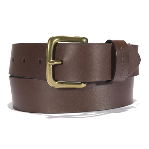Carhartt Cintos masculinos casuais de couro, disponíveis em vários estilos, cores e tamanhos, Fivela clássica de couro Bridle (marrom), 50