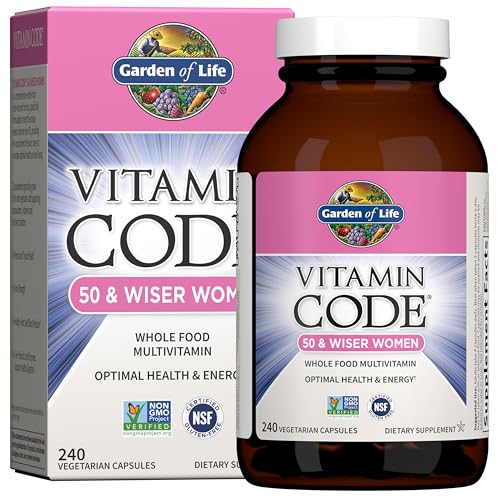 Garden of Life Multivitamin for Women 50 & Over, Vitamin Code Women 50 & Wiser Multi - 240 Capsules with Vitamins A, B, C, D3, E & K, CoQ10, Probiotics & Enzymes