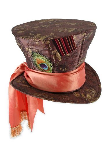 elope Disney Deluxe Mad Hatter Costume Hat for Kids with Peach Scarf and Wire Brim