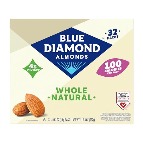 Blue Diamond Almonds Whole Natural Raw Snack Nuts, 100 Calorie Travel Bags, 32 count
