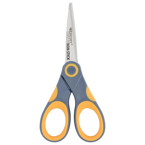 Westcott 5-Inch Non-Stick Titanium Scissors For Office and Home - Glide Adjust Technology - Grey/Yellow Craft, Fabric Sc