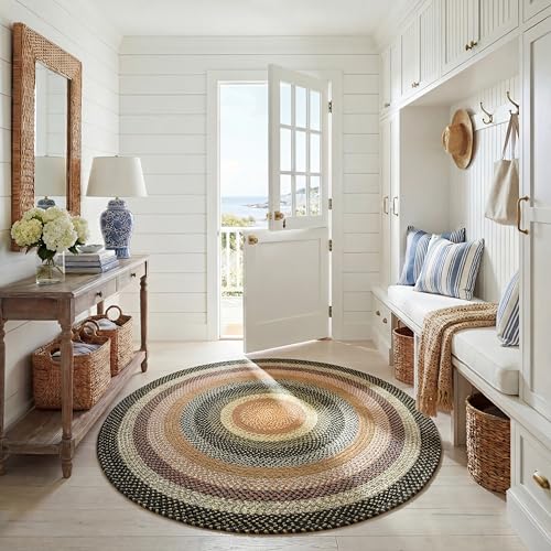 SAFAVIEH Washable Rug Outdoor Braided Collection - 5' x 8' Oval, Multi, Handmade & Reversible, Non-Shedding & Easy to Clean, Ideal for Patio, Backyard, Mudroom (BRD308A)