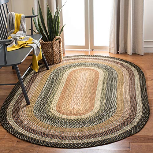 SAFAVIEH Washable Rug Outdoor Braided Collection - 8' x 10' Oval, Multi, Handmade & Reversible, Non-Shedding & Easy to Clean, Ideal for Patio, Backyard, Mudroom (BRD308A)