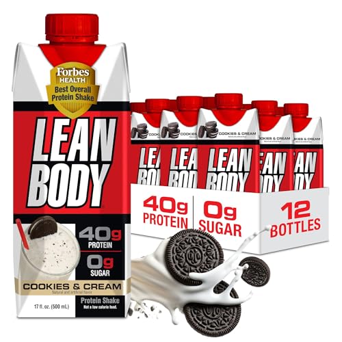 Lean Body Ready-to-Drink Cookies and Cream Protein Shake, 40g Protein, Whey Blend , 0 Sugar, Gluten No, 22 Vitamins & Minerals, (Recyclable Carton & Lid - Pack of 12) LABRADA , 17 Fl Oz (Pack of 12)