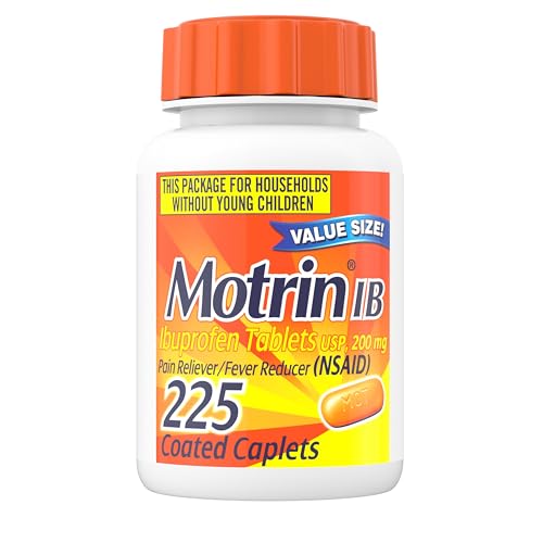 Motrin IB Ibuprofen 200mg Tablets, Fast-Acting Pain Reliever & Fever Reducer, Over-the-Counter Cold Medicine for Headache, Backache, Toothache, Menstrual Cramps & Minor Arthritis Pain, 225 Count