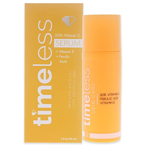 Timeless Skin Care Vitamin C Serum with Vitamin E & Ferulic Acid - Brightening Serum - for Oily & Dry Skin - Fragrance-Free - 1 oz