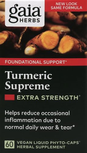 Gaia Herbs Turmeric Supreme Extra Strength - Supports Occasional Swelling from Normal Wear & Tear - with Turmeric Curcumin & Black Pepper - 60 Vegan Liquid Phyto-Capsules (Up to 60-Day Supply)