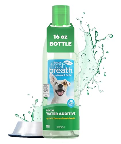 TropiClean Fresh Breath Water Additive for Dogs, Dog Breath Freshener and Teeth Cleaning Solution, No Toothpaste or Toothbrush Required, 16oz.