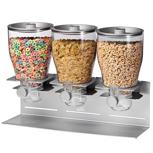 Honey-Can-Do Triple Canister Dry Food Cereal Dispenser, Stainless Steel